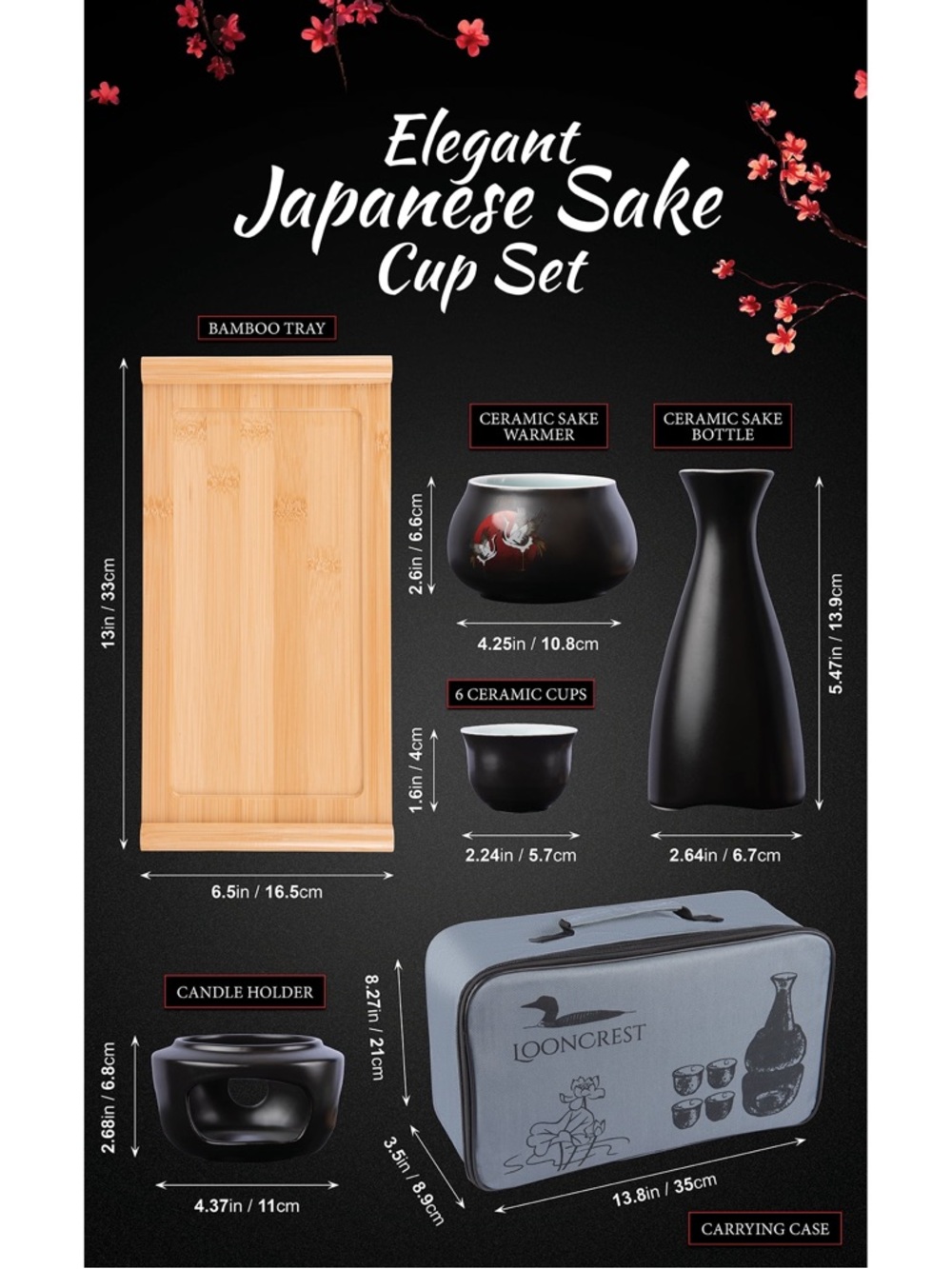 Sake Set With Crane Design & Travel Case NWT - Picture 2 of 9